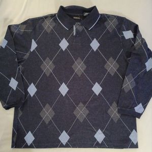 George mens blue grey argyle collared 2 button sweater size XL